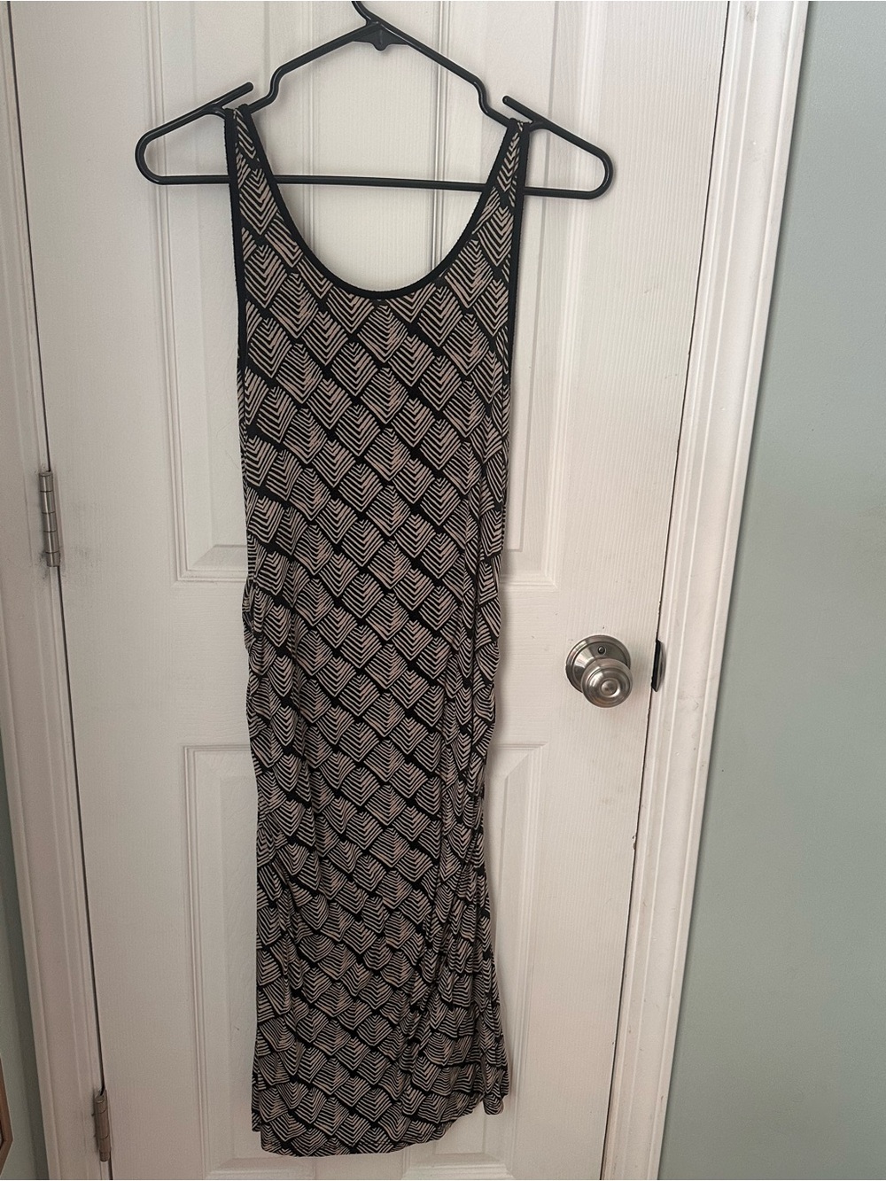 Black and Cream Geometric Tank Maternity Maxi Dress